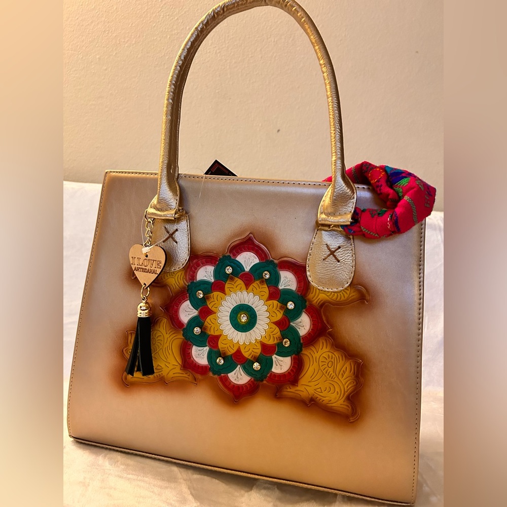 Handmade vegan leather bag with long adjustable strap to be used as a crossbody